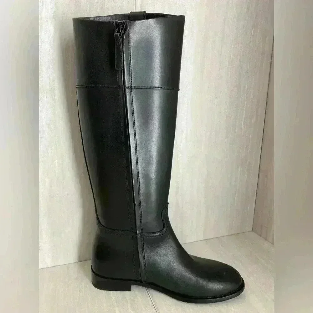 NEW Tory Burch Double T Black Leather Riding Boot Women’s Size 6M